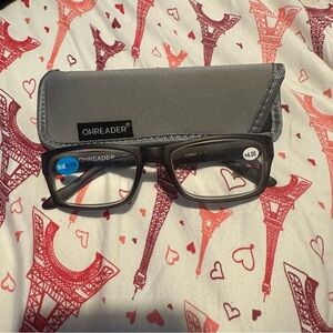 OHREADER Unisex Blue Light Blocking Reading Glasses w/Case - Gray +4.00
